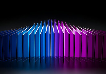 Wall Mural - dynamic, abstract glass structure with a blue-to-magenta color gradient against a black background.