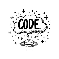 Conceptual coding inspiration artistic doodle depicting software development within a stylized