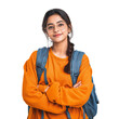 © Kabir - Young indian girl with glasses and backpack smiling confidently with arms crossed isolated on transparent background