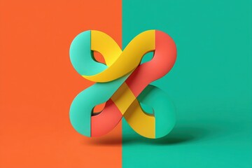 Wall Mural - colorful abstract knot on split orange and turquoise background