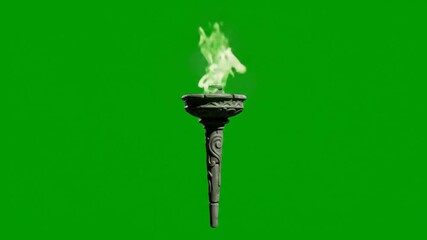 Animated Torch with Green Flame on Green Screen
