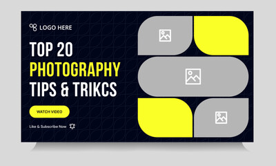 Wall Mural - Best photography tips and tricks video thumbnail banner design, daily photography techniques video cover banner design, fully customizable vector eps 10 file format