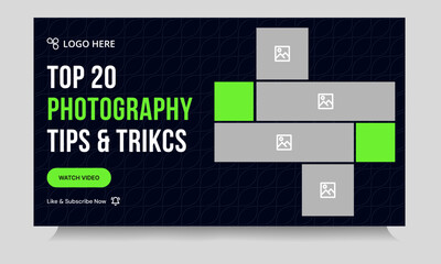 Wall Mural - Best photography tips and tricks video thumbnail banner design, daily photography techniques video cover banner design, fully customizable vector eps 10 file format