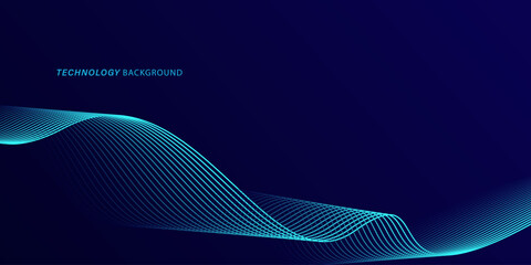 Wall Mural - Abstract glowing wave lines on dark blue background. Dynamic wave pattern. Modern flowing wavy lines. Futuristic technology concept. Suit for banner, poster, cover, brochure, flyer, website