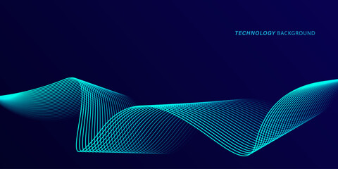 Wall Mural - Abstract glowing wave lines on dark blue background. Dynamic wave pattern. Modern flowing wavy lines. Futuristic technology concept. Suit for banner, poster, cover, brochure, flyer, website