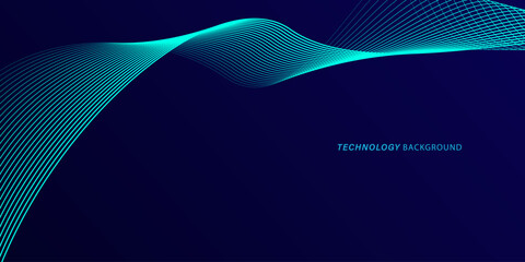 Wall Mural - Abstract glowing wave lines on dark blue background. Dynamic wave pattern. Modern flowing wavy lines. Futuristic technology concept. Suit for banner, poster, cover, brochure, flyer, website