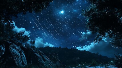 Wall Mural - Cosmic starlight glowing brightly in peaceful blue night high resolution picture