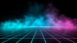 © amanullahkhan - Vibrant neon grid with atmospheric smoke, perfect for futuristic backgrounds and digital design