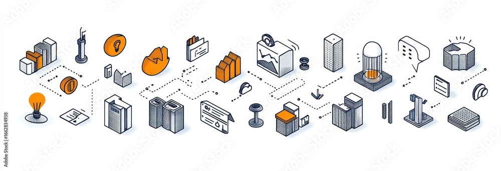 Isometric illustration of interconnected business and data analytics ...