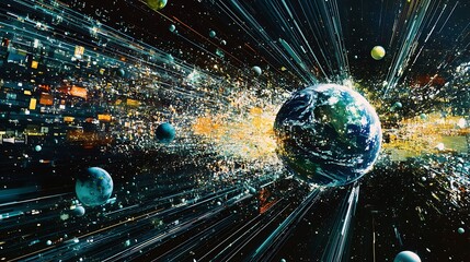 Wall Mural - A digital rendering of planets and stars in a cosmic environment