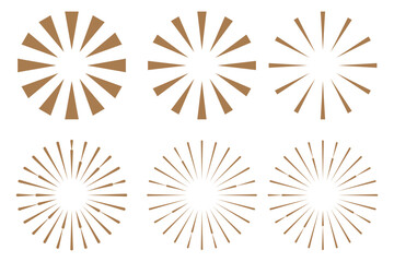 Wall Mural - Minimalist half sunset, sunrise beams. Simple retro sun, light raises, fireworks logo, lettering vector design elements