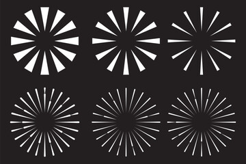 Wall Mural - Minimalist half sunset, sunrise beams. Simple retro sun, light raises, fireworks logo, lettering vector design elements
