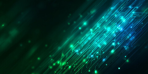 Wall Mural - Glowing circuit board lines with green and blue lights technology digital