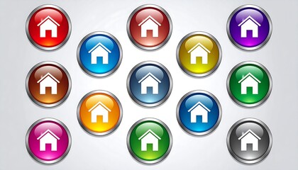 Colorful home icons on glossy buttons