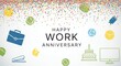 © blackmark - Celebrate happy work anniversary with confetti and office icons for employee recognition and appreciation
