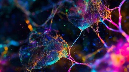 Wall Mural - a vibrant exploration of neural connections. the image showcases a colorful network of neurons illum