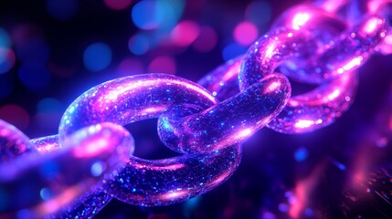 Wall Mural - a vibrant chain glows in neon hues. it symbolizes connection and strength. the image captivates with