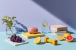 © mat - Brain health concept with fruits, books, and dumbbells around brain model