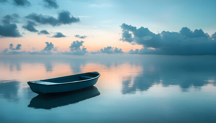  A boat floating on the surface of calm waters