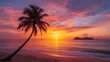 © Shemcko - tropical island sunset palm trees ocean sea sand relaxing beach photograph calm nature scene beautiful setting sun summer vibes travel view