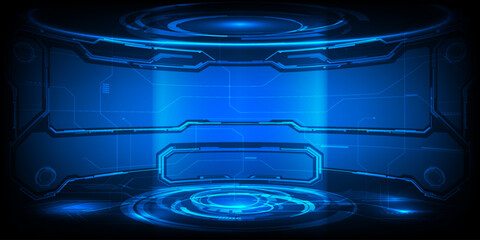 Wall Mural - Vector illustrations of hi tech visualization hologram stage layout and background for product showcase and tech element.Futuristic design concepts.
