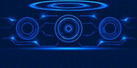Wall Mural - Vector illustration of abstract digital high technology background with circle hud and digital circuit element pattern for game and advertising artwork.Future tech concepts.	
