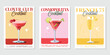 © DesignerThc - Set of 3 Cocktails retro poster. French 75, Clover Club, Cosmopolitan. Collection of popular alcohol drinks. Vintage style vector illustrations, bar, pub, restaurant, kitchen wall art
