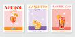 © DesignerThc - Set of 3 Cocktails retro poster. Amaretto sour, Americano, Aperol spritz. Collection of popular alcohol drinks. Vintage style vector illustrations, bar, pub, restaurant, kitchen wall art