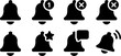 © RosieLily - Collection of eight black notification bell icons with different indicators on a white background