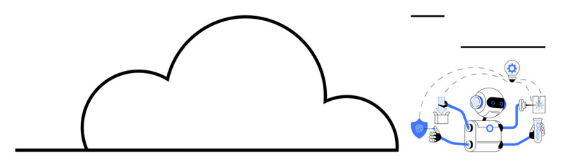 Wall Mural - robot managing cloud storage tasks with shield for security, gears, checklists, and data transfer ic