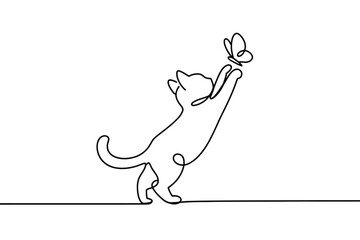 Naklejka na meble Minimalist line art of a cat reaching for a butterfly