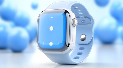 Modern smart watch with a blue display and a soft blue band, a stylish concept