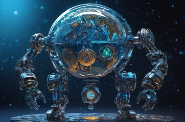 Wall Mural - Futuristic Robotic Globe with Mechanical Design. Generative AI. 