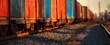 © Gurav - The freight train transports colorful containers along the railway during sunset.