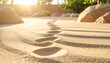 © Johnny - macro shot of a natural sandarium in a sunny backyard, layered sand/gravel, small footprints, clean composition, soft morning light, high detail, no text, no logos
