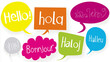 © Muhammad - Speech bubbles in different colors with greetings 'Hello, Hola, Bonjour, Hallo', (clean modern detail, white isolated background