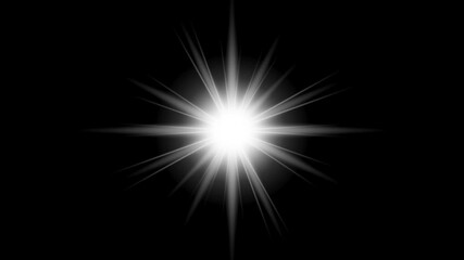 Wall Mural - Video of exploding star shines with beautiful white light on a black background. Animation of big bright star. Vector isolated illustration. Use screen or transparency mode