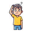 © Karima - Confusion's Dilemma: A cartoon person, with an inquisitive gaze and a thoughtful hand on their head. Embodying an air of perplexity and contemplation, with a question mark hovering overhead.