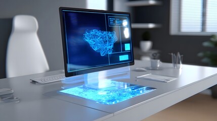 Digital data visualization and analysis on a futuristic computer display.