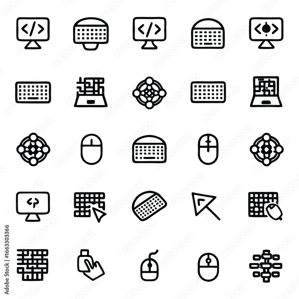 Collection of modern digital technology icons for coding and computer ...