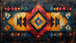 © Supawit - A vibrant tapestry of African heritage, woven with bold, hand-drawn ethnic motifs in a kaleidoscope of orange, red, yellow, blue, and black. This vintage print, with its grunge texture, is perfect