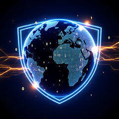 Wall Mural - global world with binary code and security shield symbol