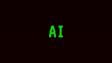 Glitch AI text animation with typing effect on computer Screen 4k video.