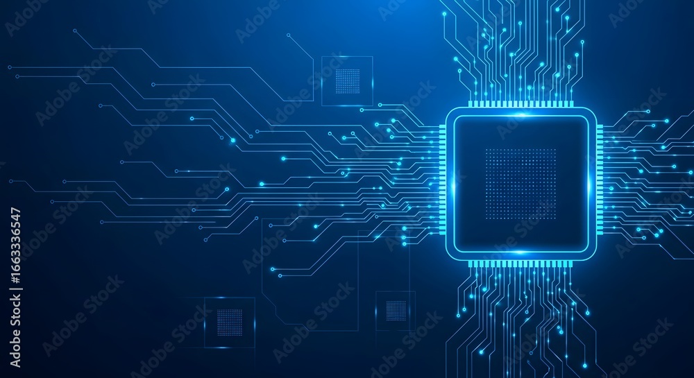 Computer Cpu Blue Abstract glowing blue cpu chip with circuit board lines, representing ...