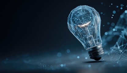 Glowing polygonal lightbulb, digital network concept