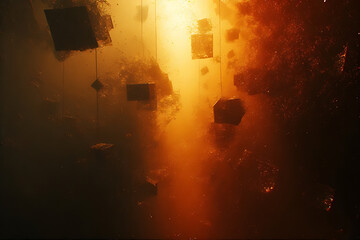 Wall Mural - Floating books in golden underwater scene with ethereal light, perfect for knowledge concepts and fantasy editorials, generative Ai