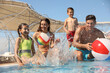 © New Africa - Happy family having fun at water park. Summer vacation