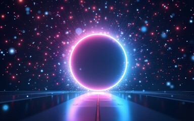 Wall Mural - Portal with light effects. Neon particles tunnel. Abstract technology background. Vector illustration. High quality