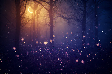 Wall Mural - Purple forest at dusk with magical glow, ideal for book covers and cinematic backgrounds, generative Ai