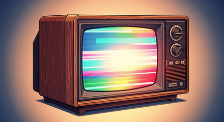 Vintage Television Set with Glitching Screen A Nostalgic Look at Broadcasting and Technology